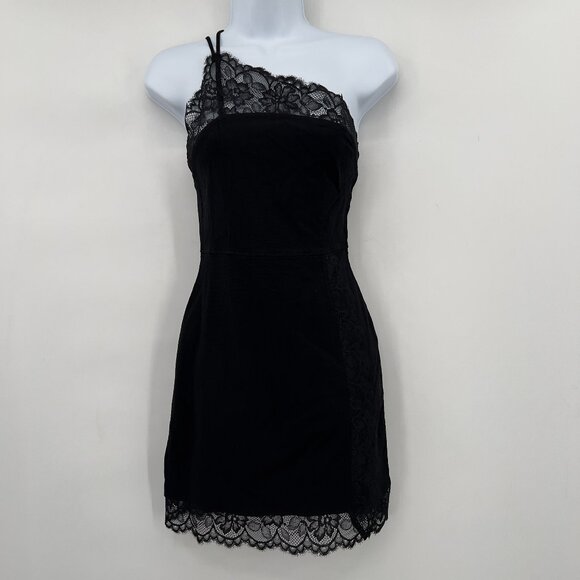 Free People Intimately Black One-Shoulder Lace Mini Cocktail Dress XS NWT - Picture 2 of 11